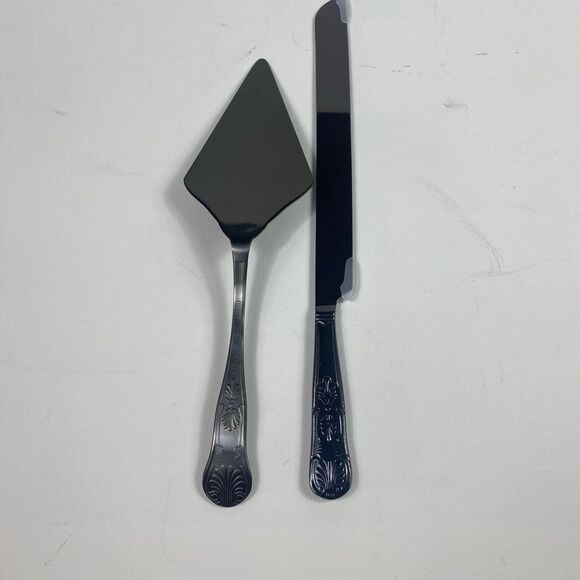 Orblue Black Cake Knife & Server Set Embossed Stainless Steel Gift Boxed NIB - Picture 7 of 9
